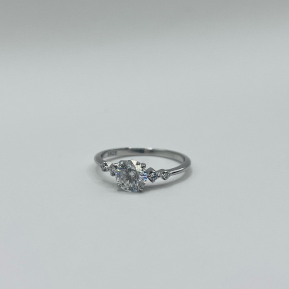 Moissanite Round Brilliant Sterling Silver Ring - Picture 6 of 8